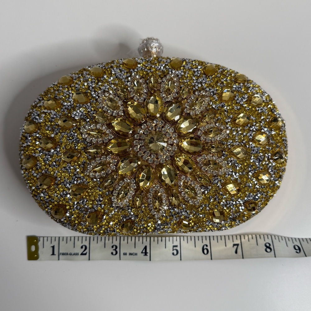 Ramla Gold Beaded and Rhinestone Clutch Evening Bag - NEW - Picture 5 of 6